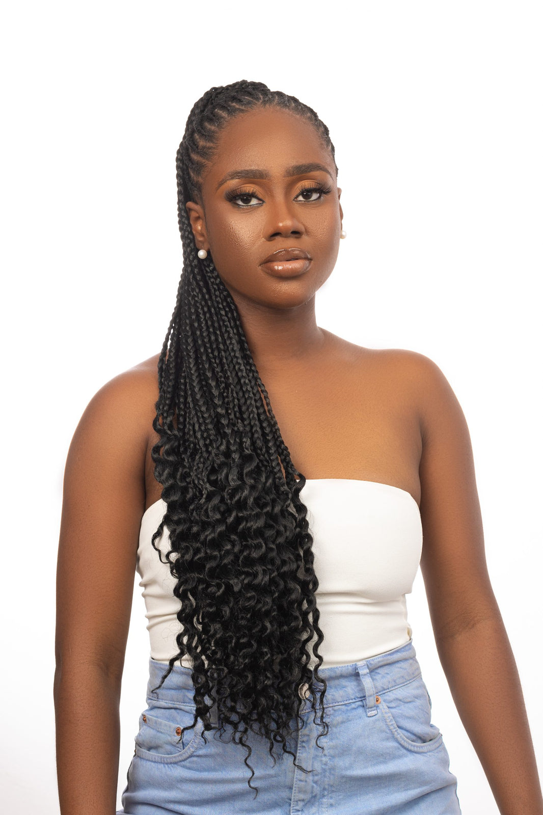 Braided Ponytail Wig with Curly Tips (30 inches)